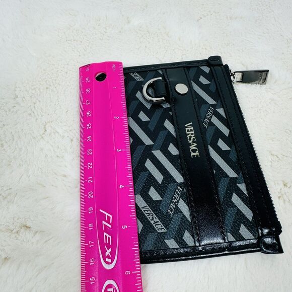 NEW Versace Mini Coin Pouch 5.5” x 4.5” La Greca Rectangular Modular Black Gray - Picture 6 of 11